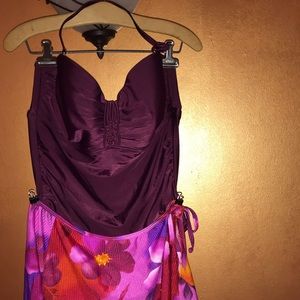 Gorgeous Burgundy One-piece Swimsuit & Cover Set